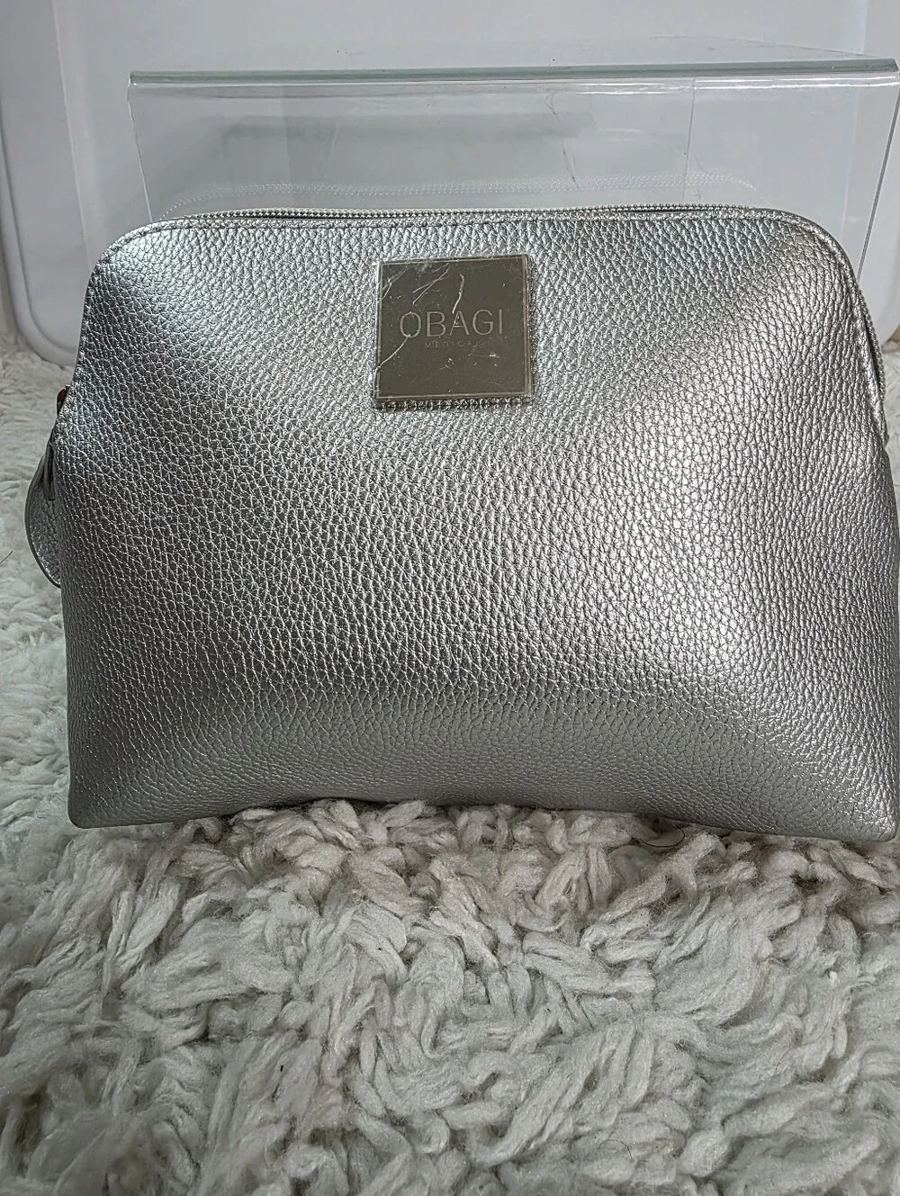 Obagi Silver Metallic Cosmetic Case Bag
